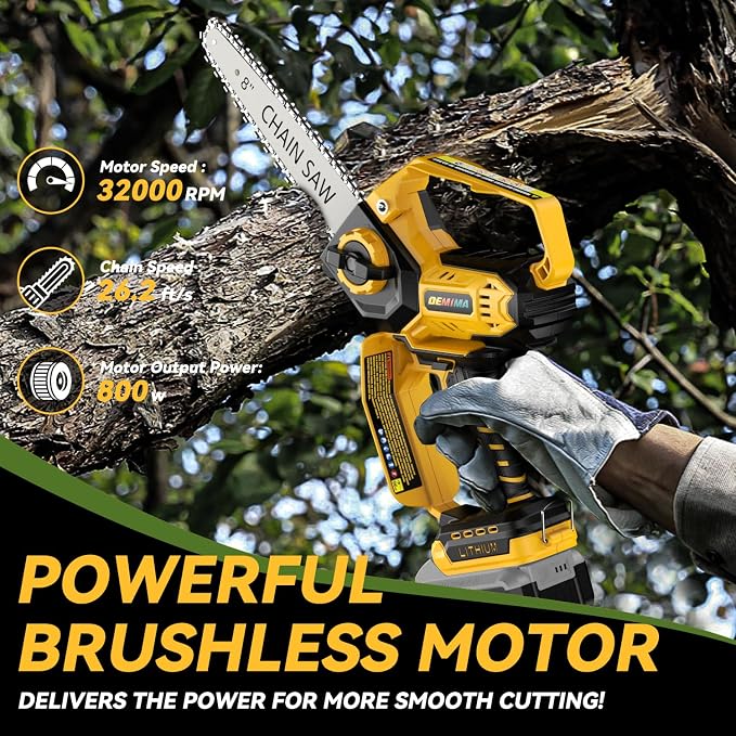 Mini Chainsaw for Dewalt Battery, 8-Inch and 6-Inch 2-IN-1 Cordless Electric Chain saw with Brushless Motor and Auto-Oiler, 800W Hand Mini Chainsaw for Tree Pruning Wood Cutting(No Battery)