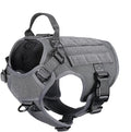ICEFANG Tactical Dog Harness for Small Dogs,Reflective No Pull Dog Vest | with Control Handle,Adjustable,Front Hook,2 Leash Clips,Soft Padded,MOLLE Panel,Grey,Small