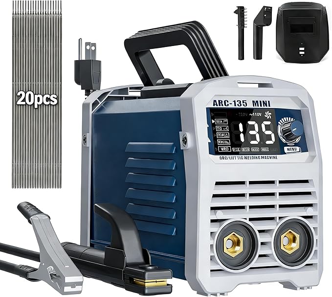 135A 110V Mini Stick Welder & Lift TIG 2-in-1 Portable Welding Machine – Large LED Display, IGBT Inverter, Hot Start/Arc Force/Anti-Stick, VRD Safe for Home DIY & Farm Repair