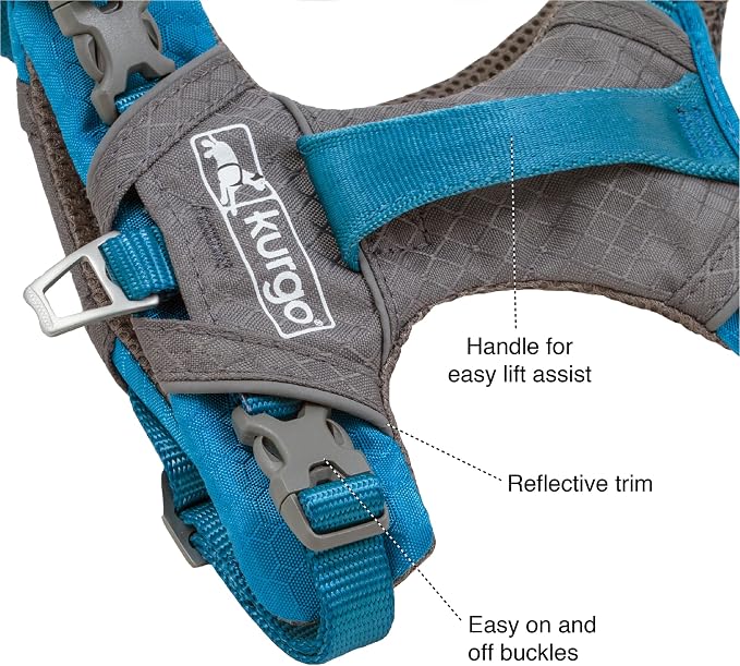 Kurgo Journey Air Dog Harness, Coral, Large | Padded Chest, Ripstop Outer & Breathable Mesh, Back Assist Handle, Rust-Free Aluminum Hardware, Reflective Trim