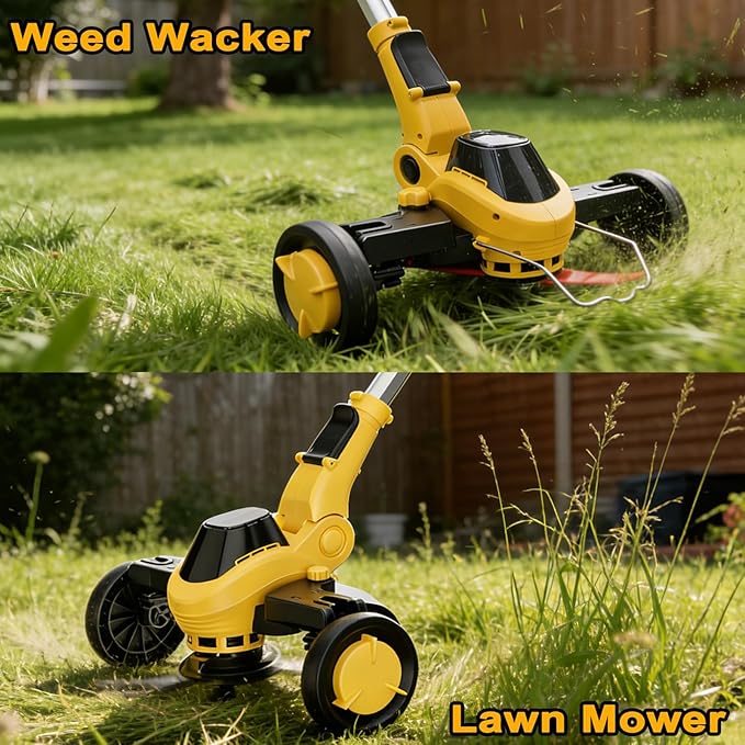 Electric Weed Wacker Eater Cordless Brush Cutter Battery Powered Weed Trimmer with Wheels 4 in 1 Brushless GrassTrimmer/Lawn Edge Compatible with Dewalt 20V Battery(Battery Not Included)