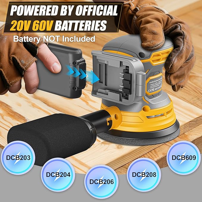 Cordless Random Orbital Sander Compatible for Dewalt 20v 60v Battery(NO Battery), Electric Palm Orbital Sander With Dust Collector, 6 Variable Speeds, 20Pcs Sandpaper For Sanding Polishing Woodworking