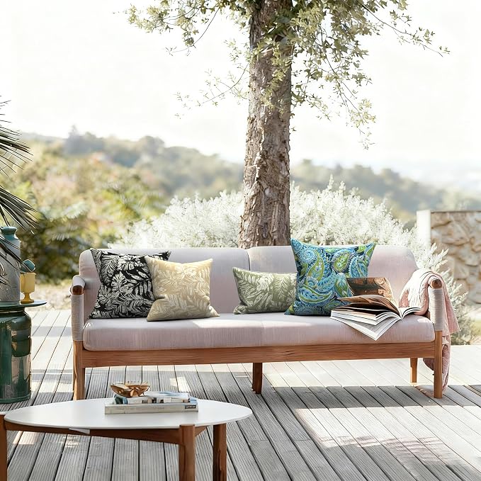 LVTXIII 2 Pack Outdoor Pillows 18x18 Inch, Square Throw Pillows with Inserts, Decorative Water-Repellent Pillow Cushions for Patio Furniture and Garden Sofa, Tropical Leaf Black