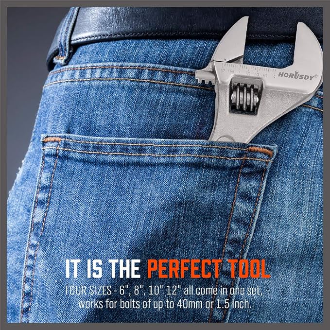 HORUSDY 4-Piece Adjustable Wrench Set, CR-V Steel, Adjustable Wrenches Set(6-inch, 8-inch, 10-inch, 12-inch)