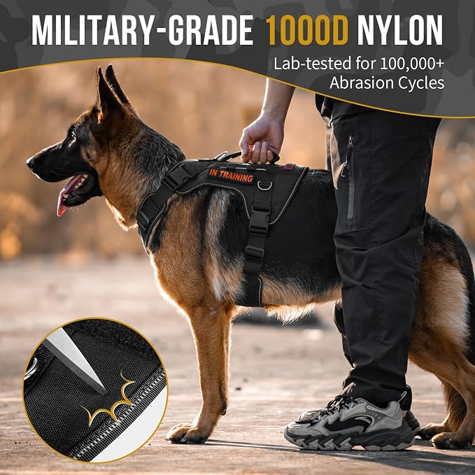 OneTigris No Pull Tactical Dog Harness for Medium Large Dogs | Reflective K9 Working Easy Control Vest – Adjustable Dog Harness with Hook & Loop Panels for Walking, Hiking & Training