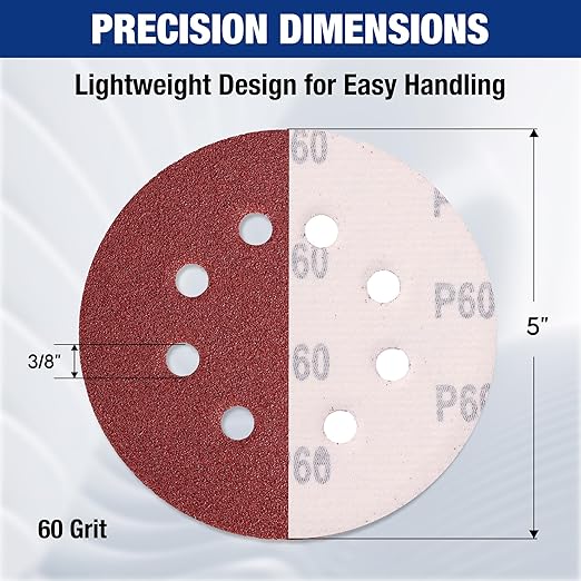WORKPRO 150-Piece 60 Grit Sanding Discs - 5-Inch 8-Hole Hook and Loop Sandpaper for Random Orbital Sander (Not for Oscillating Tools or Mouse Sander)