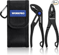WORKPRO 2-Piece Mini Pliers Set with Pouch, 4-Inch Slip Joint Plier & Water Pump Plier, Heavy-Duty Alloy Steel Adjustable Plier with Anti-Rust Coating, Pocket Pliers for Tight Spaces & Versatile Use