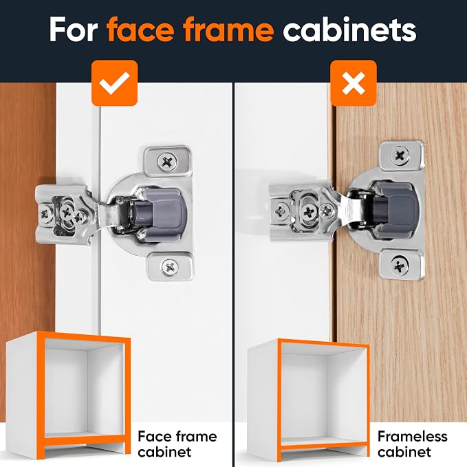 Decobasics 4 Pack Soft Close Cabinet Hinges – 3/4" Overlay for Kitchen Cabinet Doors, Face Frame Concealed Hidden Hinges – Stainless Steel, Self-Closing with 3-Way Adjustment & Slow Close Damper