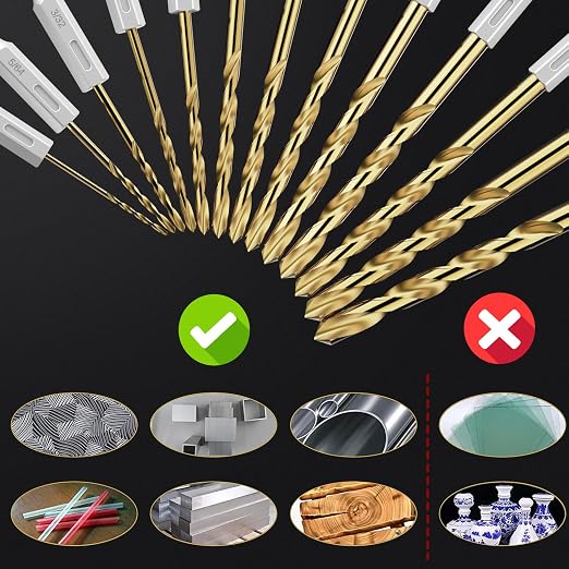 Drill Bit Set, 16Pcs 1/8" Titanium Twist Drill Bit for Sheet Metal, Wood, Plastic, Quick Change Design