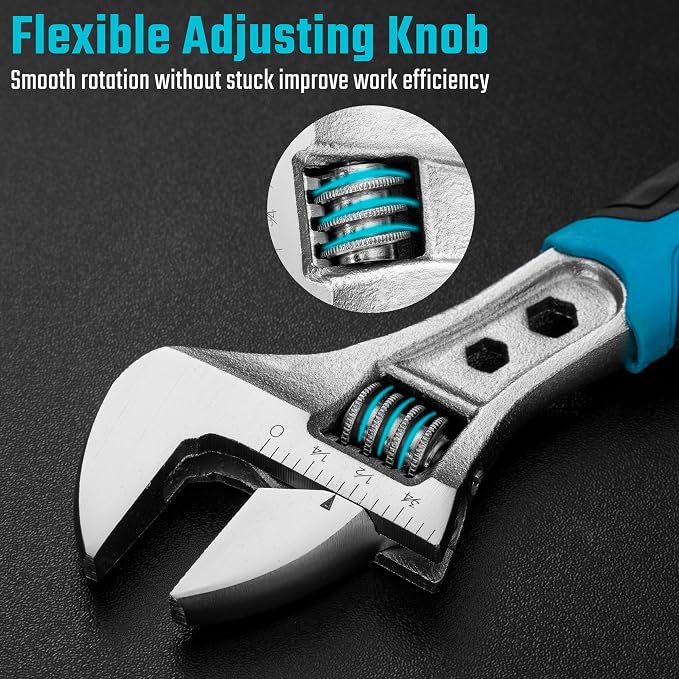 DURATECH 6 Inch Adjustable Wrench, 3-in-1 Spanner | Box End, Hex Function, CR-V Steel, Metric & SAE Scales, Chrome-plated, Bi-material Soft Grip