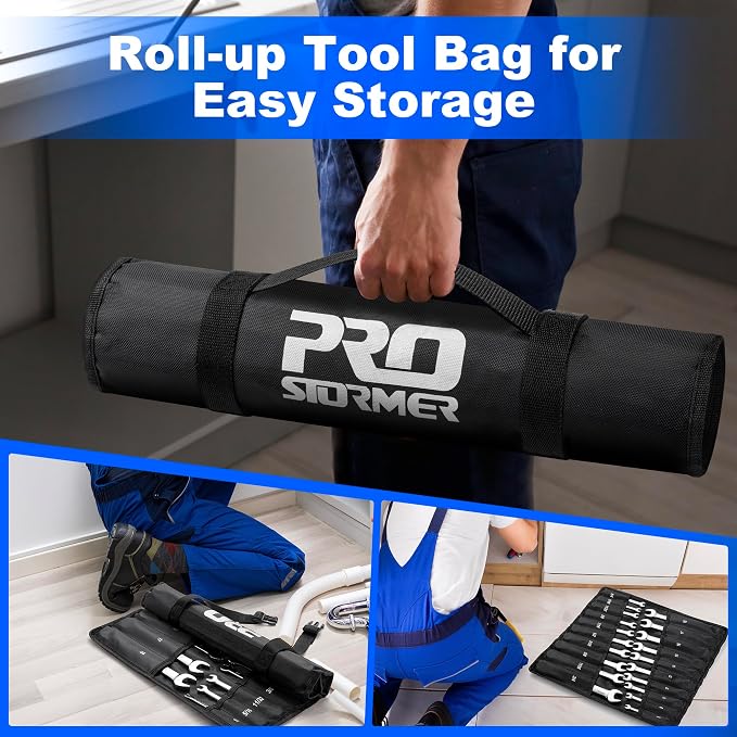 Prostormer 20-Piece Ratcheting Combination Wrench Set | 10Pcs SAE Flex-Head 1/4" to 3/4" & 10Pcs Metric Fixed Head 6-18mm, 72-Tooth, Cr-V Steel, Organizer Pouch