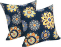 LVTXIII 2 Pack Outdoor Pillows 18x18 Inch, Square Throw Pillows with Inserts, Decorative Water-Repellent Pillow Cushions for Patio Furniture and Garden Sofa, Bloom Cobalt