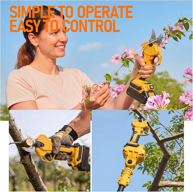 2 IN 1 Electric Pole Pruner Compatible with Dewalt 20V Battery(No Battery) | Electric Pruning Shears with 1.6" Cutting Diameter, 4 Modes, LCD Display for High Branch & Tree Trimming