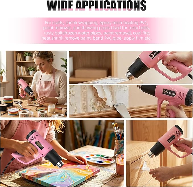 Heat Gun, 2 Temperature Settings 300°C/600°C, 900W-1300W Hot Air Gun with Overload Protection, 5FTExtra Long Cord, Handheld Heat Gun with Heat Shrink Tubing Kit for Packaging Shrinking, DIY Craft