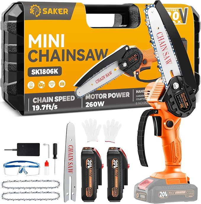 Saker Mini Chainsaw|6 Inch Chainsaws[2026 Upgraded]|Mini Cordless Electric Chain Saw|Small Handheld Portable Chain Saws Battery Powered Saw for Tree Trimmer and Garden