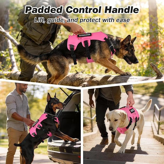 WINGOIN Dog Vest Harness for Large Dogs,Hotpink L | with Handle,Adjustable Reflective,Military K9 Style,Big Size Dog Vest,for German Shepherd,for Walking Training Hunting