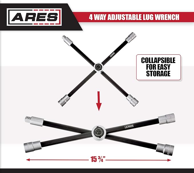 ARES 70092 - 4-Way Sliding Lug Wrench - Adjustable Sliding Lug Wrench Gives Superior Leverage - Collapses for Convenient Storage