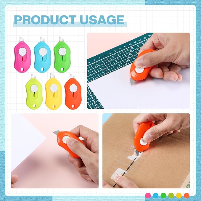 Lasnten 100 Pcs Mini Box Cutter Retractable Utility Knife Keychain Cute Pocket Knife Lightweight Colorful Letter Opener for Office Students Back to School Supplies Class Stationery DIY Crafts