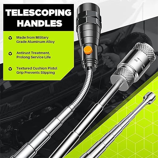 Telescoping Magnetic Pickup Tool Set, Inspection Mirror Telescoping, LED Flashlight, Cool Gadgets for Men, Stocking Stuffers, Gifts for Dad, Husband, Kids, Boyfriend, Magnet Stick (Yellow)