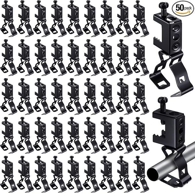 Tandefio 50 Pcs 1/4"-20 Beam Clamps with 1/2" - 3/4" Conduit Clip Spring Steel Bolt on Clamp Vertical Mount Offering Fast Installation for Electrical, Lighting, and Cable Routing Systems, Black