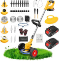 24V Cordless Weed Wacker with 2×2000mAh Batteries & Fast Charger, 3-in-1 Lightweight Brush Cutter/Lawn Edger/Grass Trimmer, 5 Types Blades & Wheels for Yard Garden Maintenance