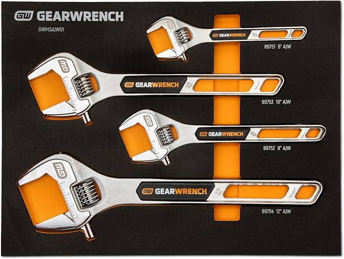 GEARWRENCH 4 Piece Adjustable Wrench Set with Foam Storage Tray | GWMSAJW01