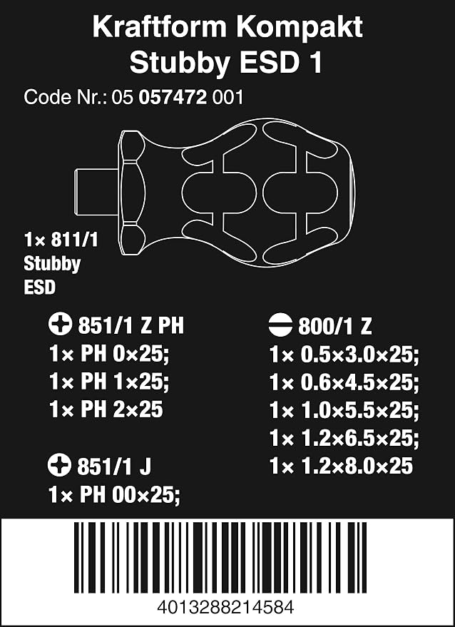 Wera 05057472001 Kraftform Kompakt Stubby ESD 1, 10 pieces