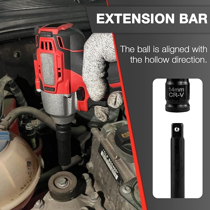 EACELIY 33pcs 1/2" Impact Socket Set (8-22mm), Metric Socket Set, Cr-V Steel, 6 Point Deep & Shallow Sockets, with 5" 10" Extension Bars and 1/2" Universal Joint