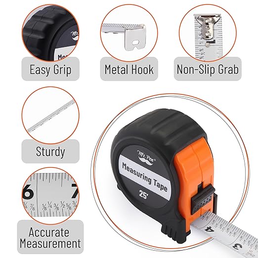 Mr. Pen- Tape Measure, 25-Foot, 6 pcs, Orange, Steel Measuring Tape, Bulk Tape Measure with Fractions