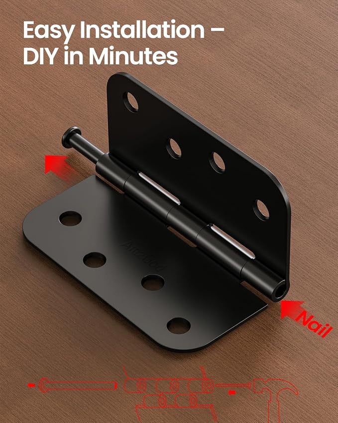 Matte Black Door Hinges - 24 Pack Black Door Hinge 4 Inch Rounded Interior Hinges with 5/8" Radius - Heavy Duty Exterior Door Hinges 4 in x 4 in Front Door Hinge Residential