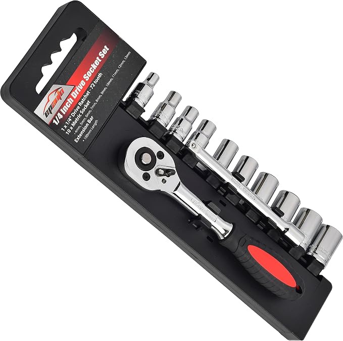 EPAuto 1/4-Inch Drive Socket Set with 72 Tooth Reversible, 12 Pieces