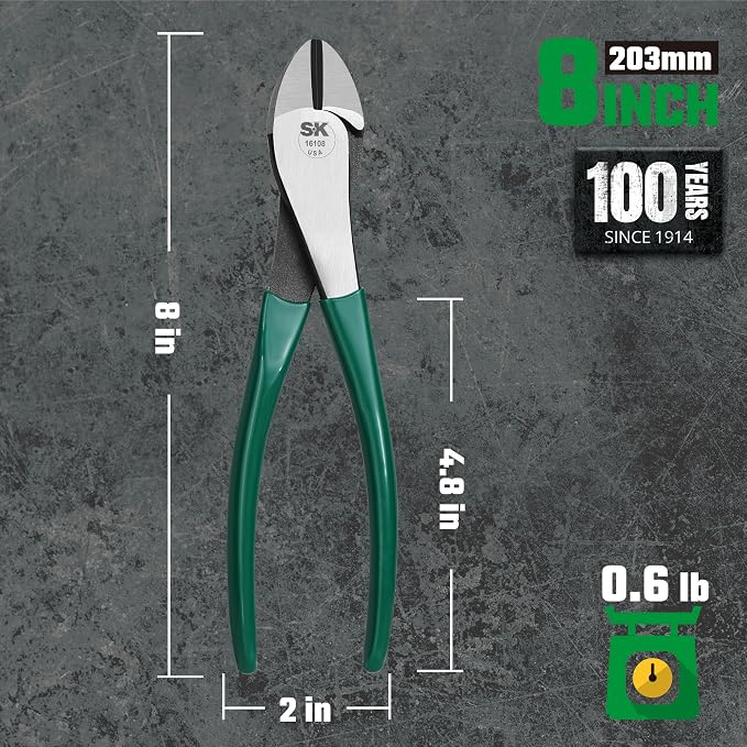 SK Tools USA Heavy Duty Diagonal Cutting Pliers, 8" Long | 16108