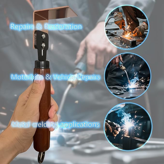 Copper Spoon Welder Backer Tools Welders Helper Welding Equipment Paddle Backer with Wooden Heat-Resistant Handle & Dual-Screw Fastening (Square)