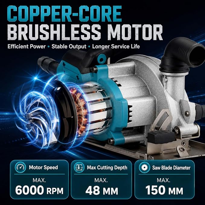 6 Inch Cordless Mini Circular Saw Brushless Motor | 2 Batteries & Charger, 3 Saw Blades Included (5", 5-1/2", 6"), Compact Saw for Wood, Plastic & Metal Cutting