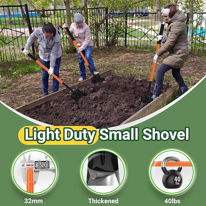 Small Garden Shovels for Digging, Small Spade Square Trench Shovel with 43.3" Metal Handle,Mini Transfer Small Flat Shovels for Gardening,Planting,Digging,Landscaping,Camping,Kids Sand Beach Shovels