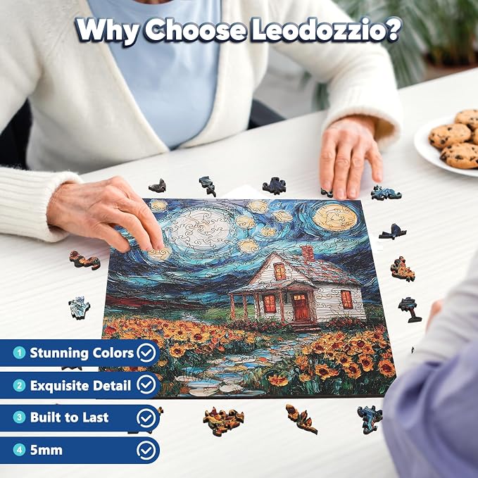 Leodozzio Wooden Puzzles for Adults 500 Pieces, Starlight House Jigsaw Puzzles, 5MM Thick Unique Shaped Animal Wooden Puzzle, Perfect Choice for Gifts, Wall Art Room & Artistic Home Decor, 15.9"x15.9"