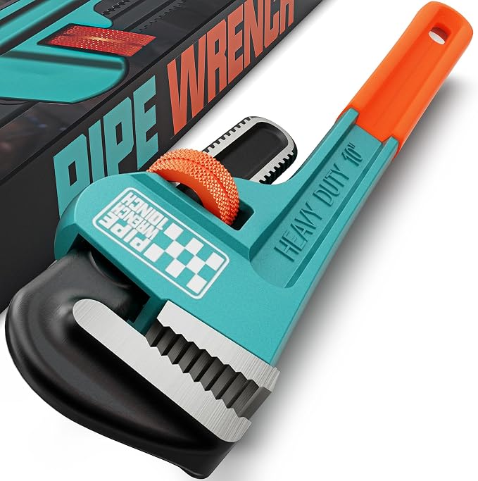 Heavy Duty Pipe Wrench, 10" Adjustable Straight Plumbing Wrench, High Drop-Forged jaws, Professional Pipeline Tool for Water Pipe Fittings, Mechanical assembly, Workshop Operations