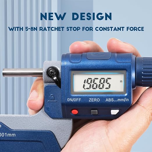 Dasqua Precision Professional 2-3'' Digital Outside Micrometer with Carbide Tip Measuring Tool Metric/inch Conversion