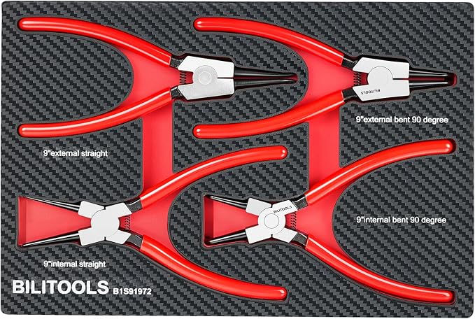 BILITOOLS 4PC 9" Internal & External Snap Ring Pliers Set