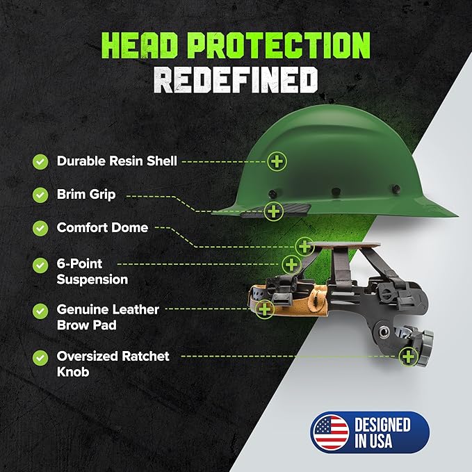 LIFT SAFETY Dax Fiber Resin Full Brim Safety Helmet/Hard Hat | 6 Point Suspension for Comfort & Impact Protection