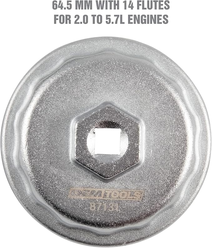 OEMTOOLS 87131 64.5 mm 14 Flute Oil Filter Wrench, Oil Filter Cap Wrench for 2.0 to 5.7L Engines, For Use with Toyota, Oil Cap Filter Wrench Prevents Slippage, Easy Cap Release