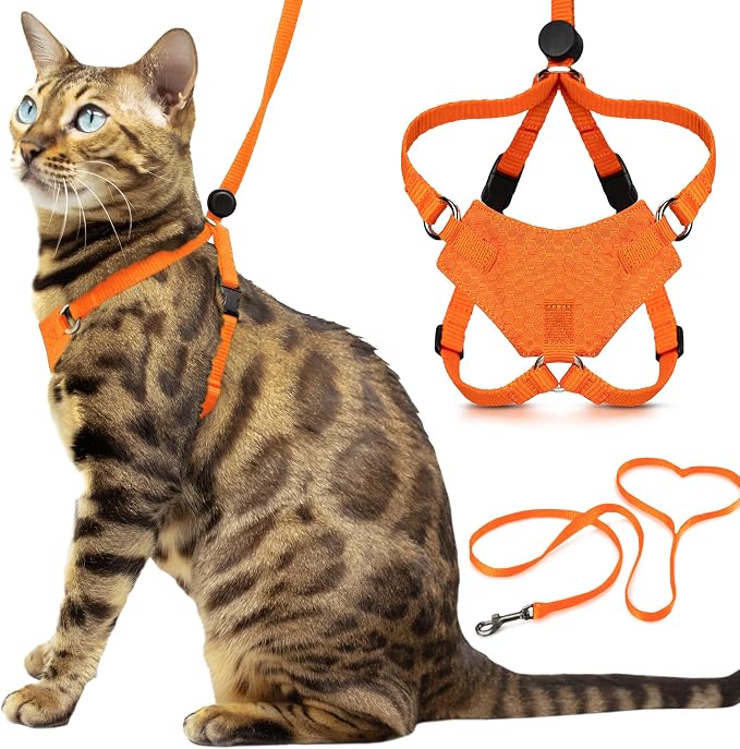Houdini™ Escape Proof Cat Harness and Leash (Orange, XL) | Adjustable walking vest with 6ft lead, breathable mesh, secure snug fit, lightweight for travel, hikes and daily adventures