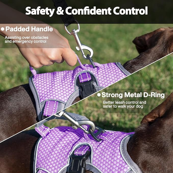 Escape Proof Dog Harness, Dachshund Harness, Reflective Dog Harness with Handle, Durable,Adjustable Vest for Small Medium Large Dogs Walking, Training, and Running Gear (Lavender Purple,L)