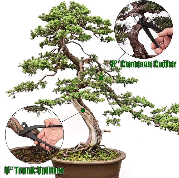 7-piece Bonsai Pruning Tool with Bag, Includes Knob, Concave, Root Cutter, Leaf Bud Scissors, Wire Cutter, Pliers and Tool Bag for Gardening, Horticulture Pruning and Care