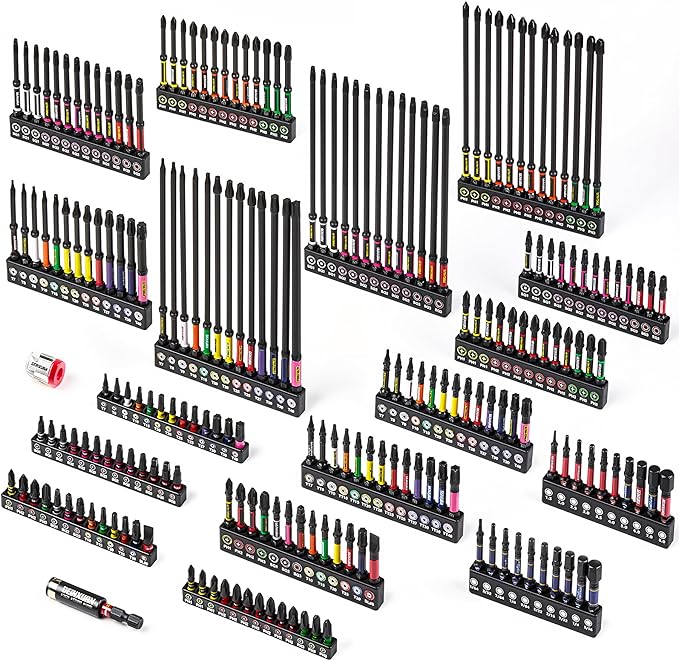 Geinxurn 217Pieces Impact Screwdriver Bits Set, S2 Steel 1”/2”/3”/6”Magnetic D2 Phillips/Slotted/Square/Torx/Hex Multi Bits Tips Set with Impact Bit Holder and Bit Magnetizer/Demagnetizer