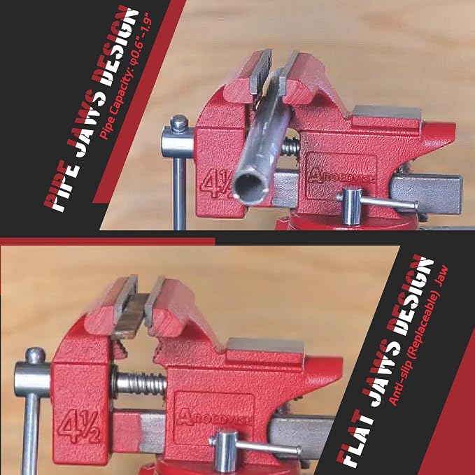 4.5"Bench Vise, 3"Jaw Opening 240° Swivel Base 2.6" Throat Depth