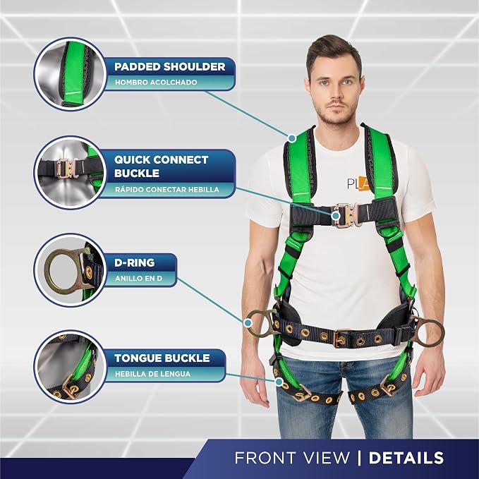 Hammerhead 5pt Safety Harness Back Padded, QCB Chest, Tongue Buckel Legs Straps, Back & Side D-Rings