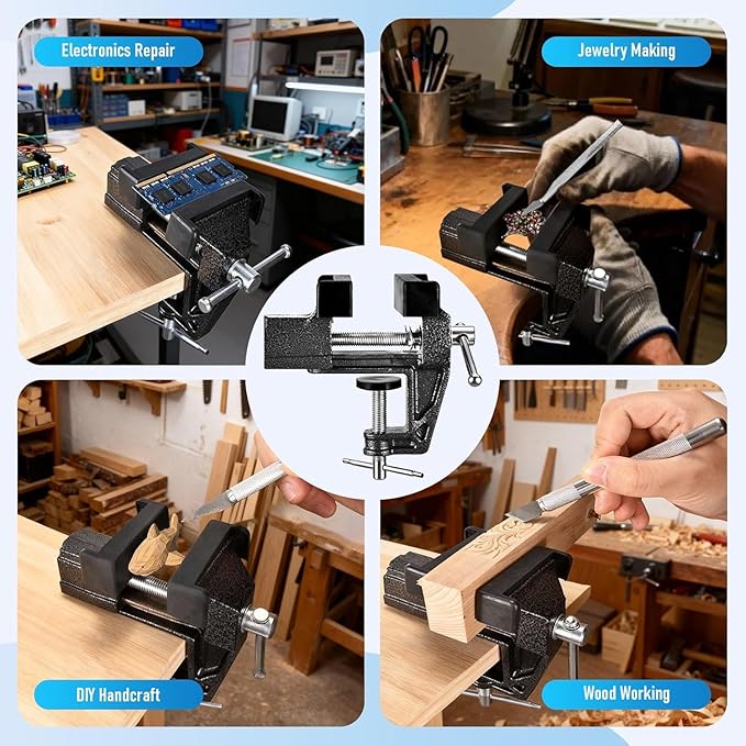 Table Vice 3 Inch Bench Vise Multipurpose Clamp-On Vice with Anvil,360° Swivel Base Portable Clamps Tools for Workbench,Woodworking,Cutting Conduit,Drilling,Sawing,Metalworking,Craft,DIY