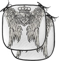 Lunarable Fleur De Lis Chair Cushion Pads Set of 2, Tribal Tattoo Design with Wings Historic Crest Crown and Eagle, Anti-Slip Seat Padding for Kitchen & Patio, 16"x16", Eggshell Black