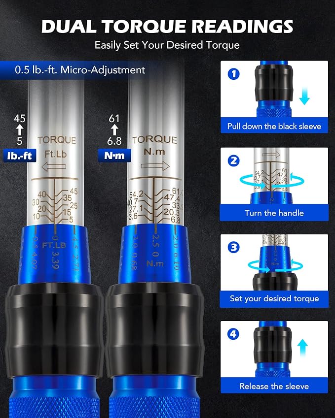 OMT 14pc Spark Plug Socket Set, 3/8" Drive 5-45 Ft.Lb Torque Wrench | 360° Magnetic Swivel Removal Tool; 72-Tooth Ratchet; 12-Point; 3% Tolerance; Torque Bits, Universal Joint, 10" Extension Bar